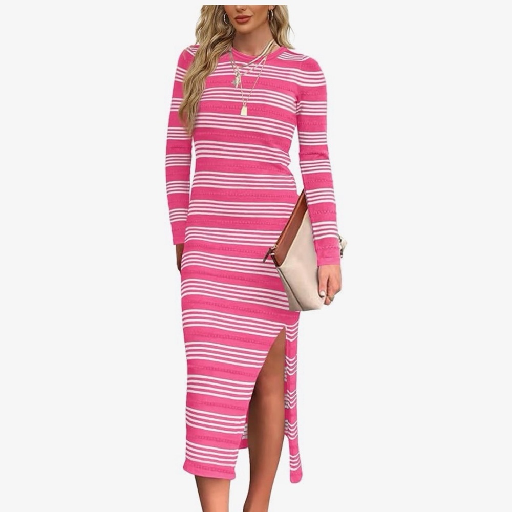 Striped Pink Long Sleeve Dress